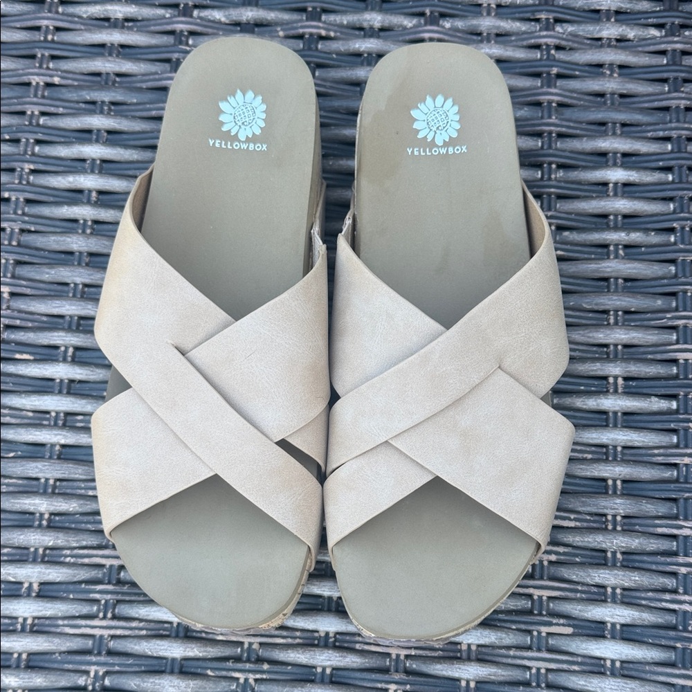 Yellow Box Women's Neutral Crisscross Slide Sandals, Size 10